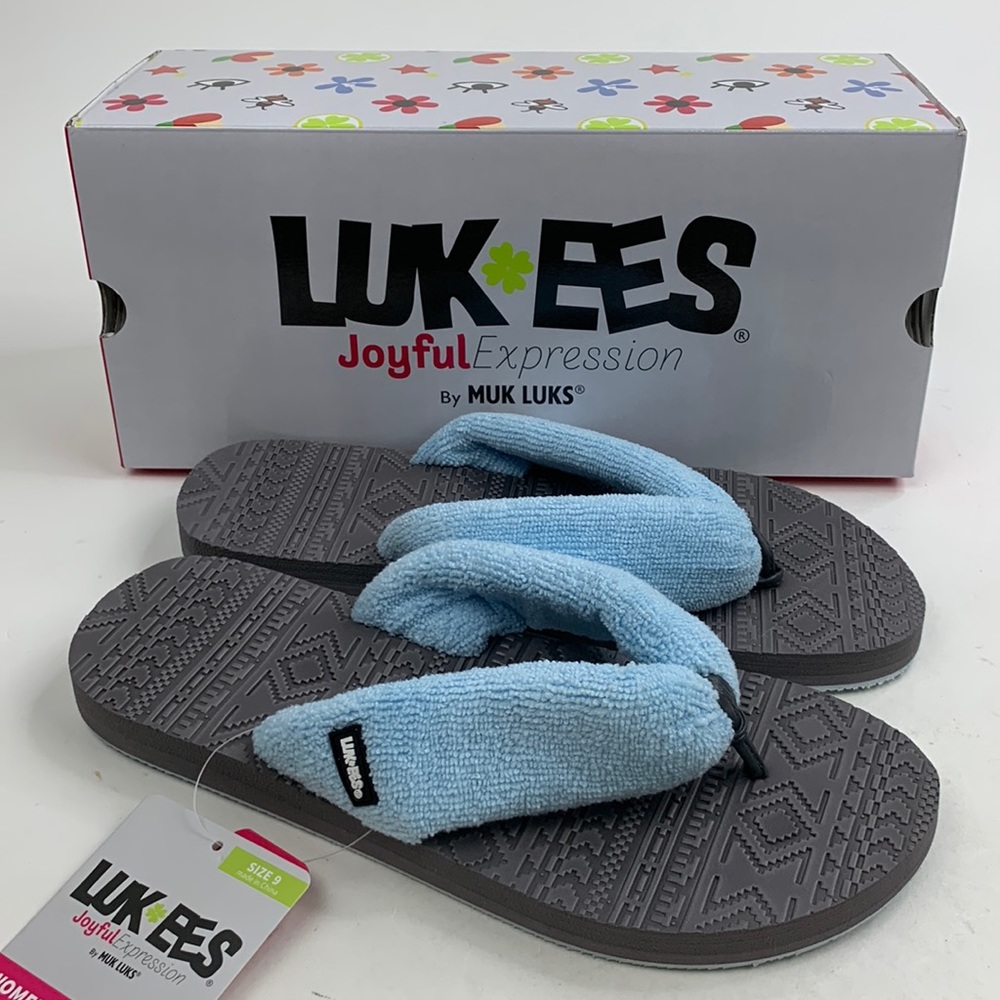 Muk Luks Lukees Sandals Flip Flops Aqua Sz 9 textured cushioned light New NWT